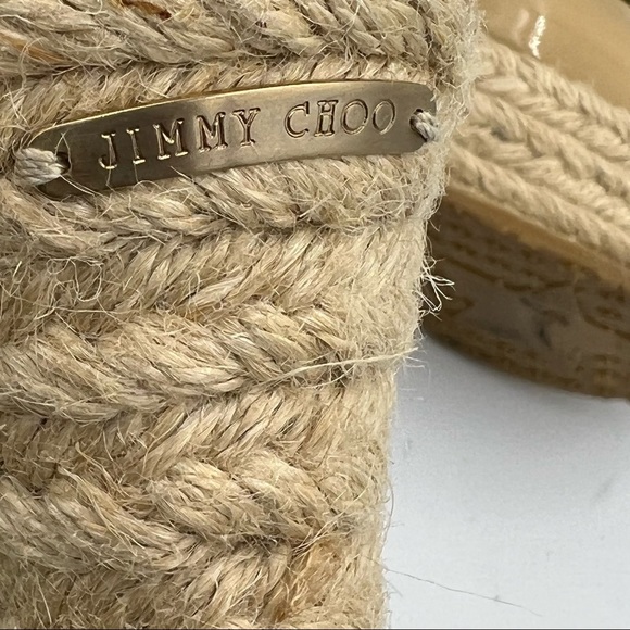 Jimmy Choo Lagoon Nude Patent Leather Wide Ankle Strap Espadrilles US5 - Picture 6 of 9